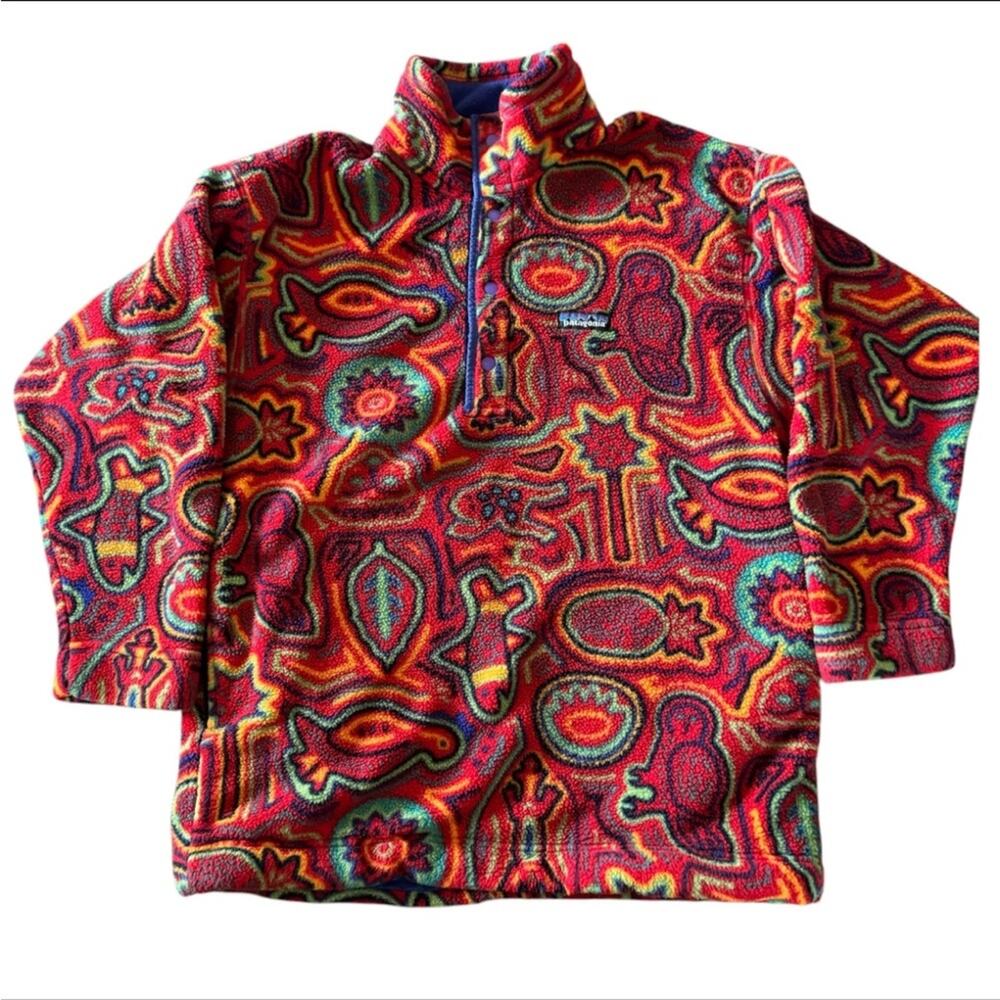 Vtg Patagonia Kid’s 90’s  Snap T Synchilla Fleece Pullover Red Mola Size 12 Rare